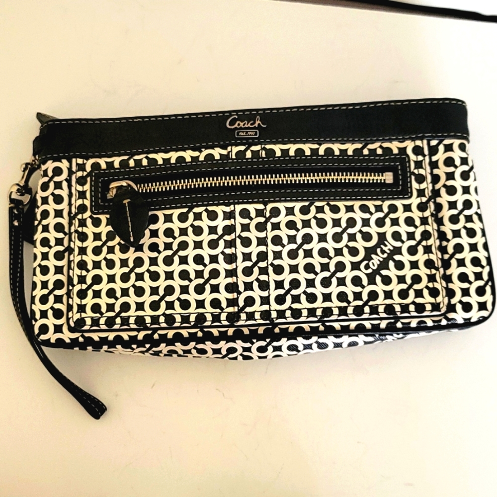 Rare! Coach Limited Edition Monogram C Clutch Wristlet Leather Canvas - Picture 2 of 13
